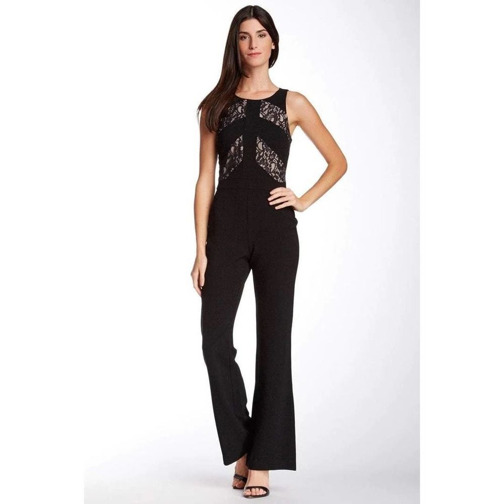 Taylor Black Crepe Scoop Neck Flare Hem Jumpsuit 5240M Size 14